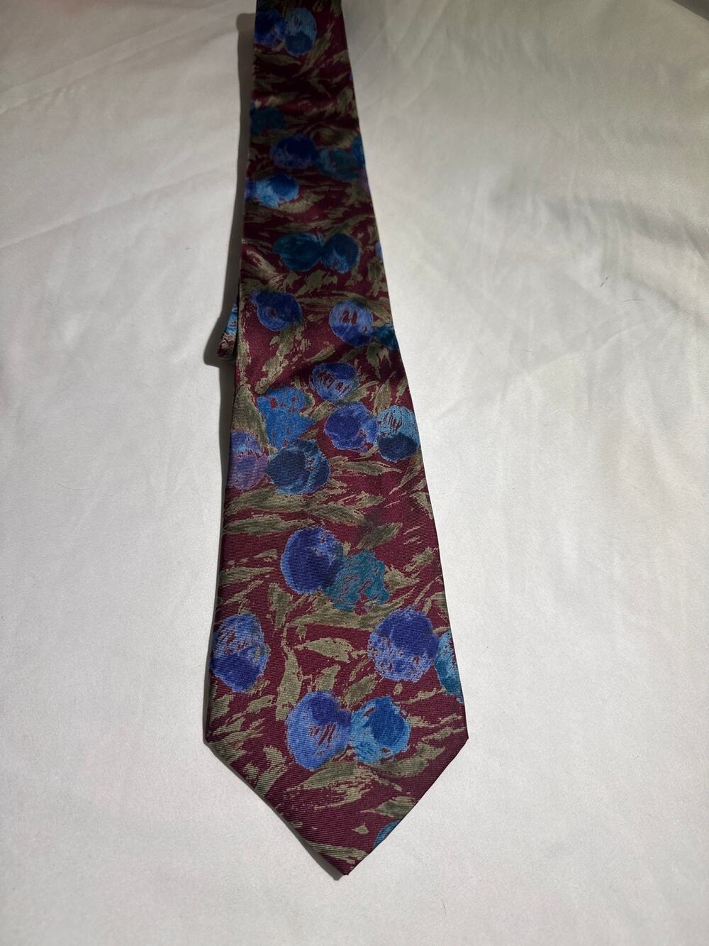 Hill & Archer Mens 100% Silk Tie Burgundy Blue Floral 56" 4" Wide Vintage